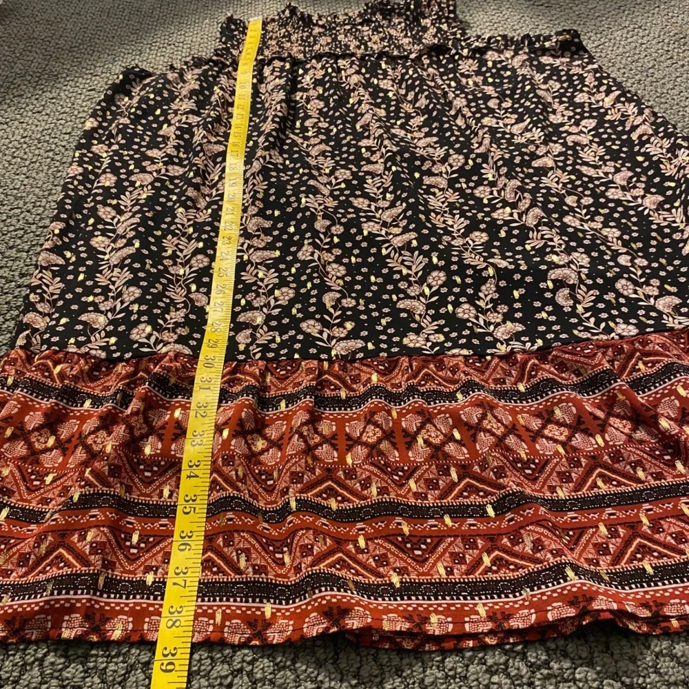 MAURICES Metallic Floral Smocked Neck Shift Dress Size 2X Black Boho Cottagecore